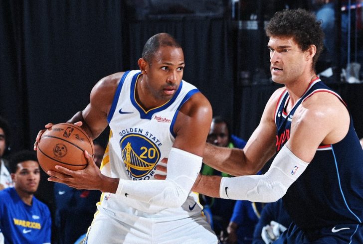 Al Horford plays for the Golden State Warriors during a game.