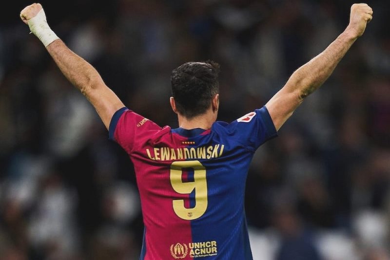 Lewandowski double shines as Barcelona stuns Real Madrid with a 4-0 win.