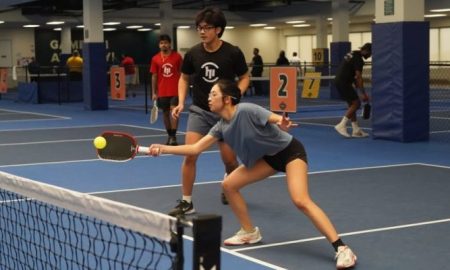 Professional pickleball match in action